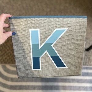 Monogrammed Storage Bin with Blue 'K'